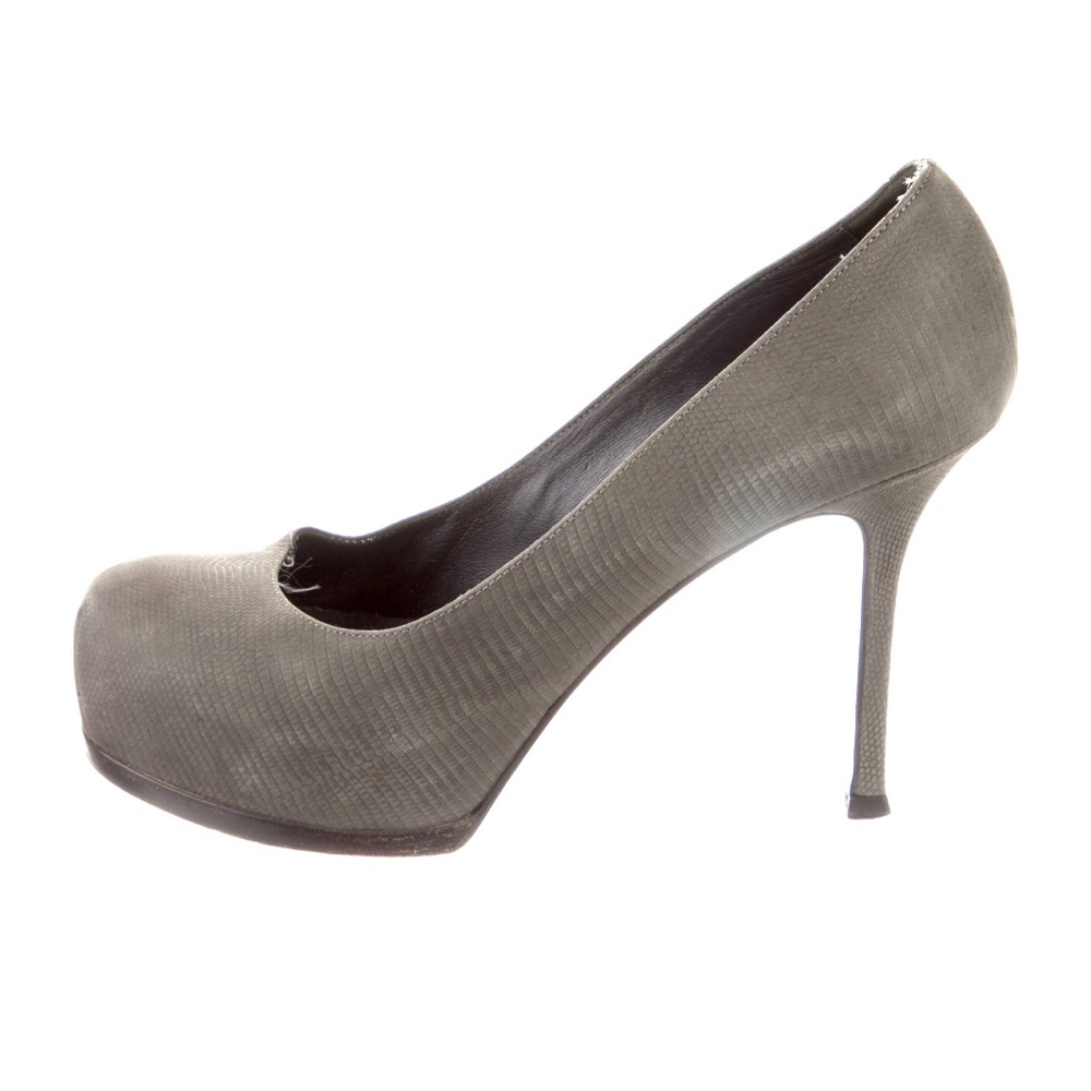 YVES SAINT LAURENT textured grey suede Tribute heels